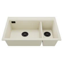 HD Aspen White 78 kétmedencés gránit mosogatótálca, tört fehér színben, matt fekete leeresztő szifonnal