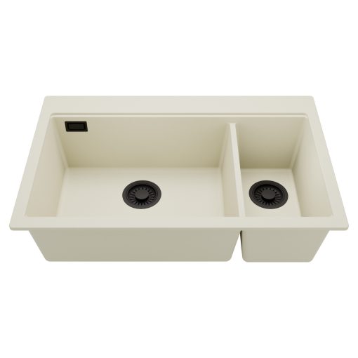 HD Aspen White 78 kétmedencés gránit mosogatótálca, tört fehér színben, matt fekete leeresztő szifonnal