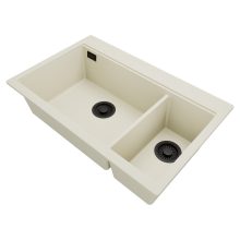 HD Aspen White 78 kétmedencés gránit mosogatótálca, tört fehér színben, matt fekete leeresztő szifonnal