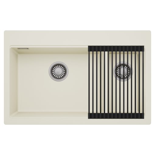 HD Aspen White 78 kétmedencés gránit mosogatótálca szett, matt fekete csepegtetőráccsal, tört fehér színben