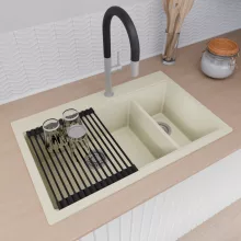 HD Aspen White 78 kétmedencés gránit mosogatótálca szett, matt fekete csepegtetőráccsal, tört fehér színben