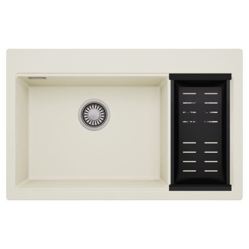 HD Aspen White 78 kétmedencés gránit mosogatótálca szett, matt fekete csepegtetőkosárral, tört fehér színben