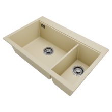 HD Aspen Beige 78 kétmedencés gránit mosogatótálca, vágódeszkával, soft bézs színben, szálcsiszolt króm leeresztő szifonnal