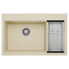 HD Aspen Beige 78 kétmedencés gránit mosogatótálca szett, acél csepegtetőkosárral, soft bézs színben, szálcsiszolt króm leeresztő szifonnal