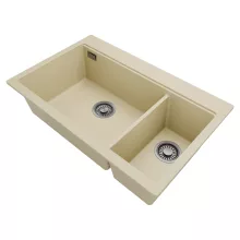 HD Aspen Beige 78 kétmedencés gránit mosogatótálca, soft bézs színben, szálcsiszolt króm leeresztő szifonnal