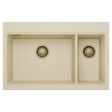 HD Aspen Beige 78 kétmedencés gránit mosogatótálca, soft bézs színben, szálcsiszolt arany leeresztő szifonnal