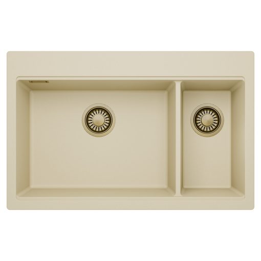 HD Aspen Beige 78 kétmedencés gránit mosogatótálca, soft bézs színben, szálcsiszolt arany leeresztő szifonnal