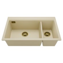 HD Aspen Beige 78 kétmedencés gránit mosogatótálca, soft bézs színben, szálcsiszolt arany leeresztő szifonnal