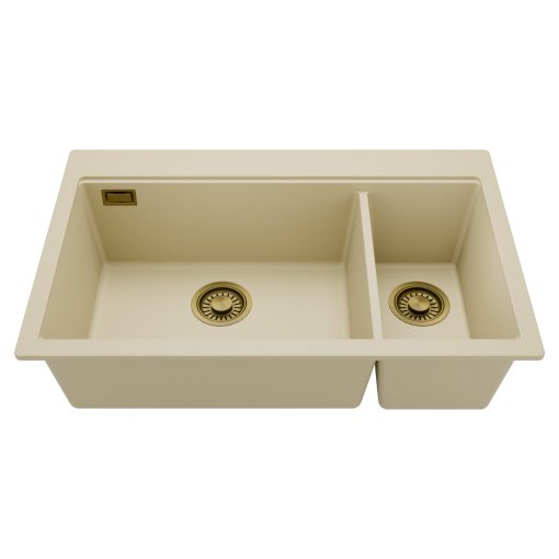 HD Aspen Beige 78 kétmedencés gránit mosogatótálca, soft bézs színben, szálcsiszolt arany leeresztő szifonnal