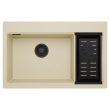 HD Aspen Beige 78 kétmedencés gránit mosogatótálca szett, matt fekete csepegtetőkosárral, soft bézs színben, matt fekete leeresztő szifonnal
