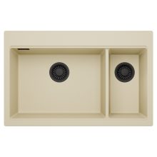 HD Aspen Beige 78 kétmedencés gránit mosogatótálca, soft bézs színben, matt fekete leeresztő szifonnal