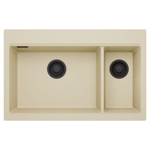 HD Aspen Beige 78 kétmedencés gránit mosogatótálca, soft bézs színben, matt fekete leeresztő szifonnal