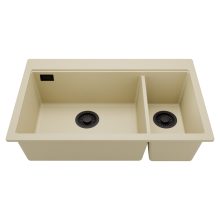 HD Aspen Beige 78 kétmedencés gránit mosogatótálca, soft bézs színben, matt fekete leeresztő szifonnal