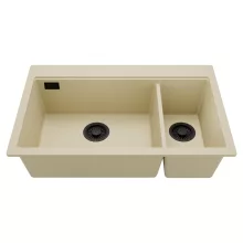 HD Aspen Beige 78 kétmedencés gránit mosogatótálca, soft bézs színben, matt fekete leeresztő szifonnal