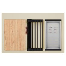 HD Aspen Beige 78 kétmedencés gránit mosogatótálca szett, vágódeszkával, matt fekete csepegtetőráccsal és krómozott kosárral, soft bézs színben, szálcsiszolt réz leeresztő szifonnal