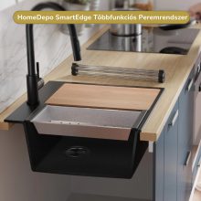 HD Aspen Beige 78 kétmedencés gránit mosogatótálca szett, vágódeszkával, matt fekete csepegtetőráccsal, soft bézs színben, szálcsiszolt réz leeresztő szifonnal
