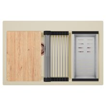 HD Aspen Beige 78 kétmedencés gránit mosogatótálca szett, vágódeszkával, acél csepegtetőráccsal és kosárral, soft bézs színben, szálcsiszolt réz leeresztő szifonnal