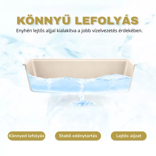 HD Aspen Beige 78 kétmedencés gránit mosogatótálca szett, vágódeszkával, acél csepegtetőráccsal és kosárral, soft bézs színben, szálcsiszolt réz leeresztő szifonnal