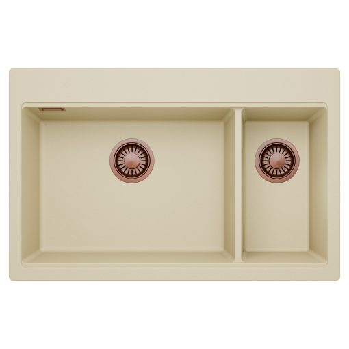 HD Aspen Beige 78 kétmedencés gránit mosogatótálca, soft bézs színben, szálcsiszolt réz leeresztő szifonnal