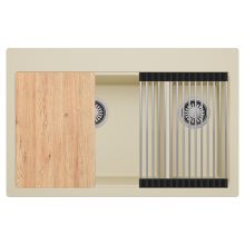 HD Aspen Beige 78 kétmedencés gránit mosogatótálca szett, vágódeszkával, acél csepegtetőráccsal, soft bézs színben