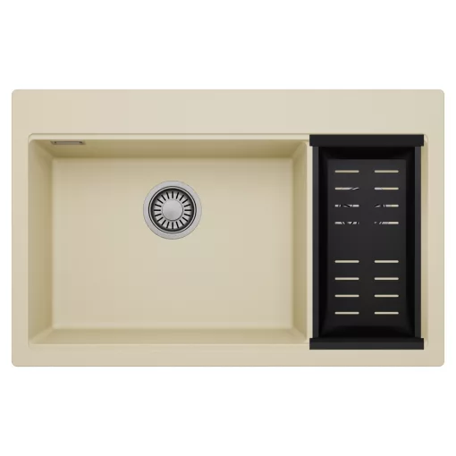 HD Aspen Beige 78 kétmedencés gránit mosogatótálca szett, matt fekete csepegtetőkosárral, soft bézs színben