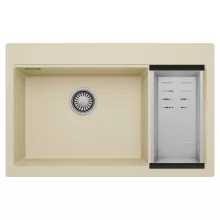 HD Aspen Beige 78 kétmedencés gránit mosogatótálca szett, acél csepegtetőkosárral, soft bézs színben