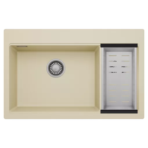 HD Aspen Beige 78 kétmedencés gránit mosogatótálca szett, acél csepegtetőkosárral, soft bézs színben