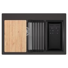 HD Aspen Antracit 78 kétmedencés gránit mosogatótálca szett, vágódeszkával, acél csepegtetőráccsal és matt fekete kosárral, matt antracit színben, szálcsiszolt króm leeresztő szifonnal