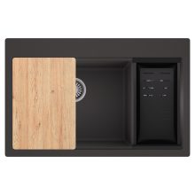 HD Aspen Antracit 78 kétmedencés gránit mosogatótálca szett, vágódeszkával, matt fekete csepegtetőkosárral, matt antracit színben, szálcsiszolt króm leeresztő szifonnal