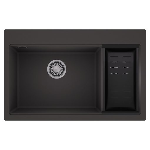 HD Aspen Antracit 78 kétmedencés gránit mosogatótálca szett, matt fekete csepegtetőkosárral, matt antracit színben, szálcsiszolt króm leeresztő szifonnal