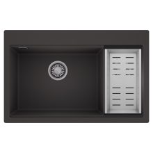 HD Aspen Antracit 78 kétmedencés gránit mosogatótálca szett, acél csepegtetőkosárral, matt antracit színben, szálcsiszolt króm leeresztő szifonnal