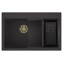 HD Aspen Antracit 78 kétmedencés gránit mosogatótálca szett, matt fekete csepegtetőráccsal és kosárral, matt antracit színben, szálcsiszolt arany leeresztő szifonnal