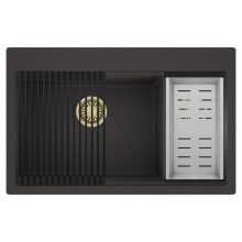 HD Aspen Antracit 78 kétmedencés gránit mosogatótálca szett, matt fekete csepegtetőráccsal és krómozott kosárral, matt antracit színben, szálcsiszolt arany leeresztő szifonnal