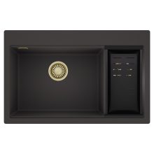 HD Aspen Antracit 78 kétmedencés gránit mosogatótálca szett, matt fekete csepegtetőkosárral, matt antracit színben, szálcsiszolt arany leeresztő szifonnal