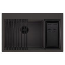 HD Aspen Antracit 78 kétmedencés gránit mosogatótálca szett, matt fekete csepegtetőráccsal és kosárral, matt antracit színben, matt fekete leeresztő szifonnal