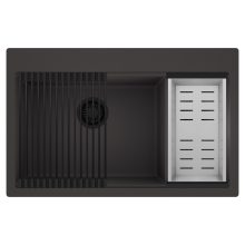 HD Aspen Antracit 78 kétmedencés gránit mosogatótálca szett, matt fekete csepegtetőráccsal és krómozott kosárral, matt antracit színben, matt fekete leeresztő szifonnal
