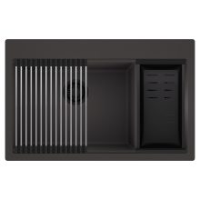 HD Aspen Antracit 78 kétmedencés gránit mosogatótálca szett, acél csepegtetőráccsal és matt fekete kosárral, matt antracit színben, matt fekete leeresztő szifonnal