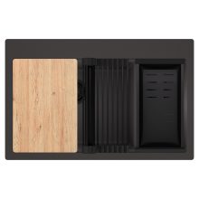 HD Aspen Antracit 78 kétmedencés gránit mosogatótálca szett, vágódeszkával, matt fekete csepegtetőráccsal és kosárral, matt antracit színben, matt fekete leeresztő szifonnal