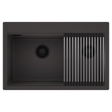 HD Aspen Antracit 78 kétmedencés gránit mosogatótálca szett, acél csepegtetőráccsal, matt antracit színben, matt fekete leeresztő szifonnal