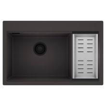 HD Aspen Antracit 78 kétmedencés gránit mosogatótálca szett, acél csepegtetőkosárral, matt antracit színben, matt fekete leeresztő szifonnal