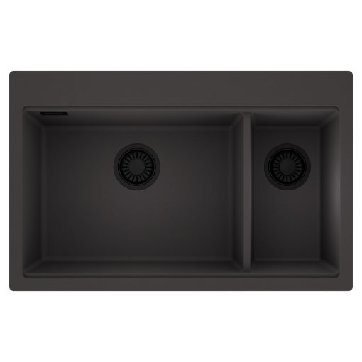 HD Aspen Antracit 78 kétmedencés gránit mosogatótálca, matt antracit színben, matt fekete leeresztő szifonnal