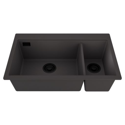 HD Aspen Antracit 78 kétmedencés gránit mosogatótálca, matt antracit színben, matt fekete leeresztő szifonnal