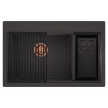 HD Aspen Antracit 78 kétmedencés gránit mosogatótálca szett, matt fekete csepegtetőráccsal és kosárral, matt antracit színben, szálcsiszolt réz leeresztő szifonnal