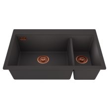 HD Aspen Antracit 78 kétmedencés gránit mosogatótálca, matt antracit színben, szálcsiszolt réz leeresztő szifonnal