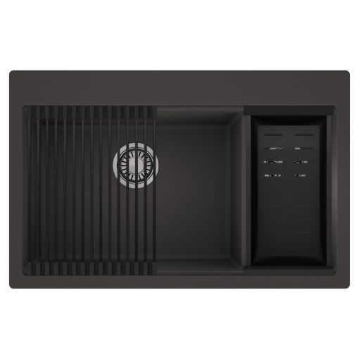 HD Aspen Antracit 78 kétmedencés gránit mosogatótálca szett, matt fekete csepegtetőráccsal és kosárral, matt antracit színben