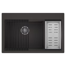 HD Aspen Antracit 78 kétmedencés gránit mosogatótálca szett, matt fekete csepegtetőráccsal és krómozott kosárral, matt antracit színben