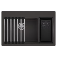 HD Aspen Antracit 78 kétmedencés gránit mosogatótálca szett, acél csepegtetőráccsal és matt fekete kosárral, matt antracit színben