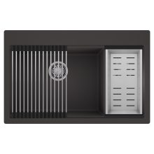 HD Aspen Antracit 78 kétmedencés gránit mosogatótálca szett, acél csepegtetőráccsal és kosárral, matt antracit színben
