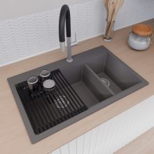 HD Aspen Antracit 78 kétmedencés gránit mosogatótálca szett, vágódeszkával, matt fekete csepegtetőráccsal és kosárral, matt antracit színben