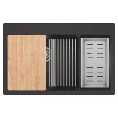   HD Aspen Antracit 78 kétmedencés gránit mosogatótálca szett, vágódeszkával, acél csepegtetőráccsal és kosárral, matt antracit színben
